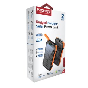 Promate SolarTank-20PDQi 20000mAh Rugged EcoLight Solar Power Bank