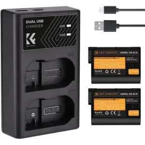 K&F Concept EN-EL15  2 Pack Battery and Charger for Nikon-KF28.0012