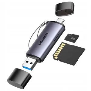 UGREEN CM185 SD/Micro SD Card Reader USB-A 3.0 / USB-C 3.0 Gray-50706