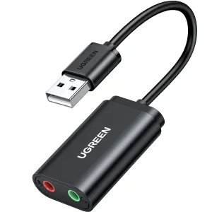 UGREEN US205 USB 2.0 to 3.5mm Headphone External Sound Adapter (Black)-30724
