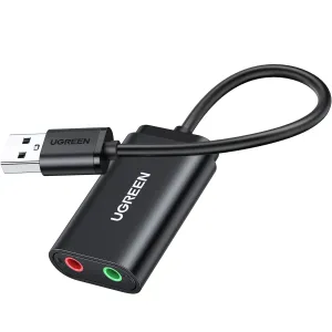 UGREEN US205 USB 2.0 to 3.5mm Headphone External Sound Adapter (Black)-30724