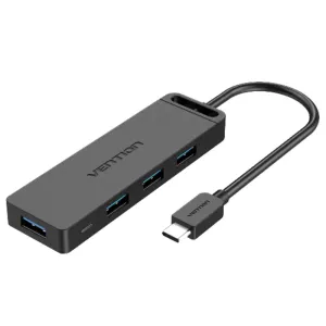 Vention Type-C to 4-Port USB 3.0 Hub with Power Supply Black 0.5M ABS Type