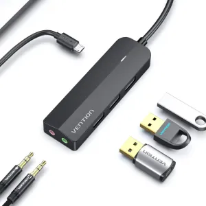 Vention 3-Port USB 3.0 Hub with Sound Card and Power Supply 0.15M Black