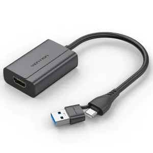 Vention USB-C + USB-A To HDMI Adapter 0.15M Grey Aluminium Alloy-VEN ACYHB