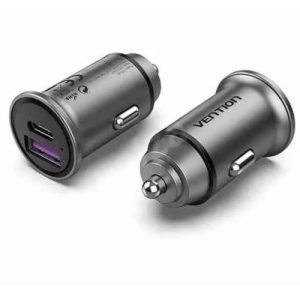 Vention Two-Port USB A+C(30+30) Car Charger Gray Mini Style Aluminium Alloy Type