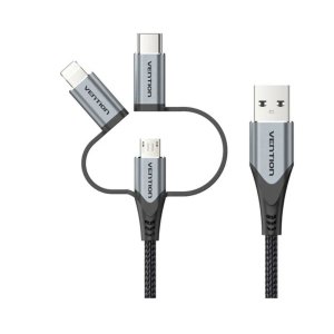 Vention USB 2.0 A Male to 3-in-1 Micro-B&USB-C&Lightning Male Cable 1M Gray