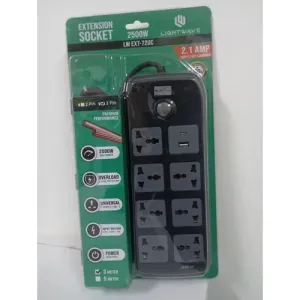 Lightwave LW Extension Socket 72UC-3P 7-Way 1 USB 1 Type-C Fast Charging 3M